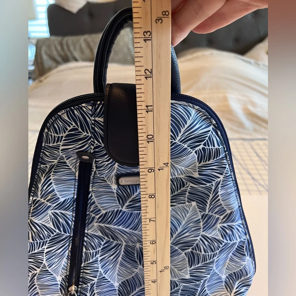 Leaf-Print Navy and White Women’s Convertible Shoulder Bag